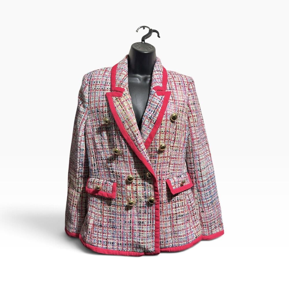 Halogen Atlantic-Pacific Tweed Double Breasted Blazer Women 6 Parisian Clueless